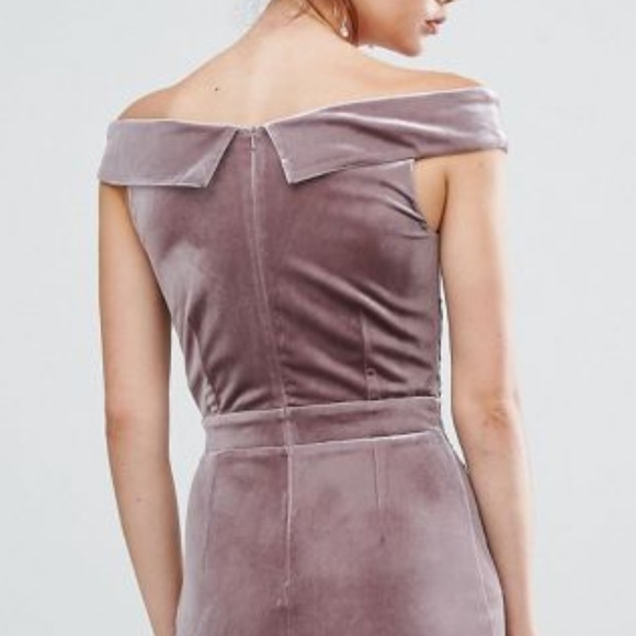 Stretch Velvet bodycon Dress Off the Shoulder Size Tall NWOT. Mauve. - Picture 3 of 8